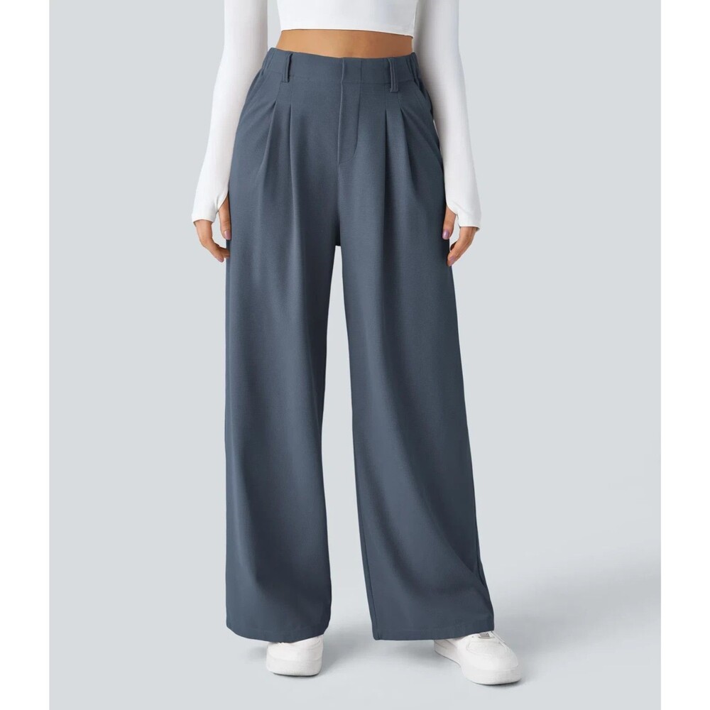 HALARA Wide Leg High-Waist Trousers in Slate Gray